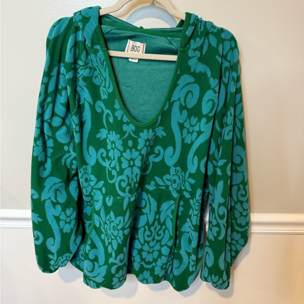 BDG Teal Floral Hoodie